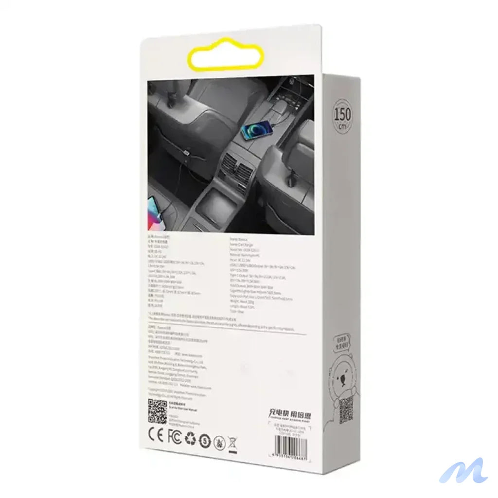 Car charger Baseus Share Together with extension cord, 3x USB, USB-C, 120W (grey)