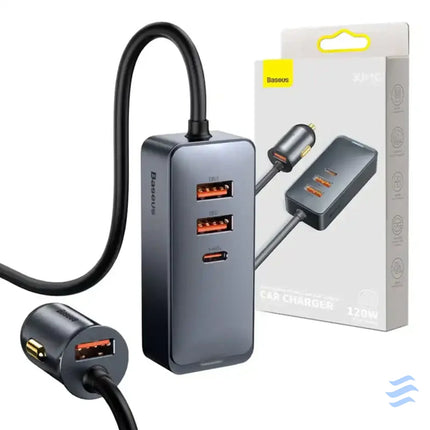 Car charger Baseus Share Together with extension cord 3x USB USB C 120W (grey) Car chargers