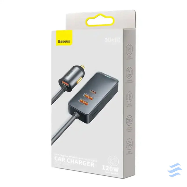 Car charger Baseus Share Together with extension cord 3x USB USB C 120W (grey) Car chargers