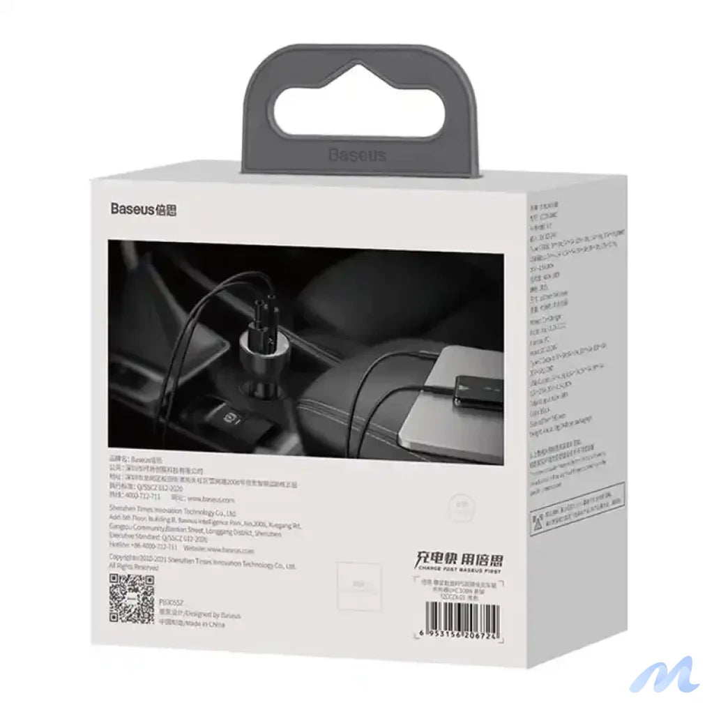 Car charger Baseus Superme, USB, USB-C, 100W + USB-C cable (black)