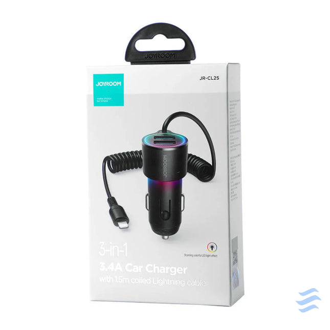 Car charger Joyroom JR CL25 2x USB + Lightning cable (black) Car chargers