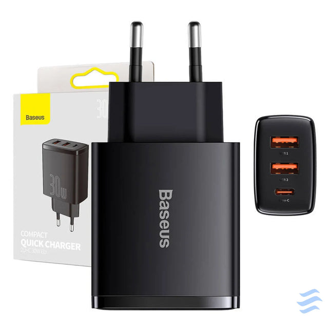 Charger Baseus Compact Quick Charger 2xUSB USB C PD 3A 30W (czarna) mains chargers