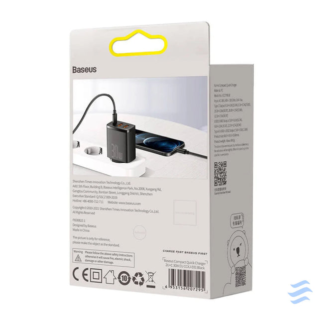 Charger Baseus Compact Quick Charger 2xUSB USB C PD 3A 30W (czarna) mains chargers