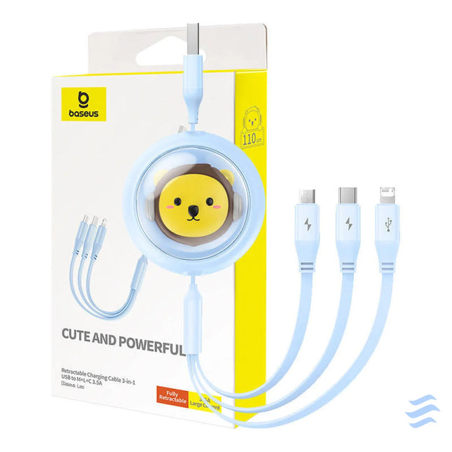 Charging Cable 3w1 Baseus USB to USB C USB M Lightning 3,5A 1,1m (blue) Combo Cables