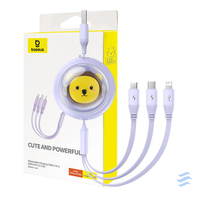Charging Cable 3w1 Baseus USB to USB C USB M Lightning 3,5A 1,1m (purple) Combo Cables