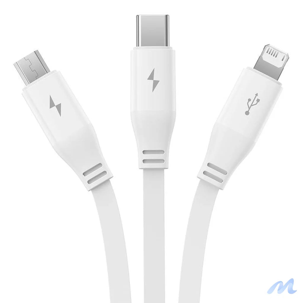 Charging Cable 3w1 Baseus USB to USB-C, USB-M, Lightning 3,5A, 1,1m (White)