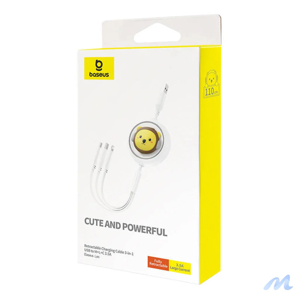 Charging Cable 3w1 Baseus USB to USB-C, USB-M, Lightning 3,5A, 1,1m (White)