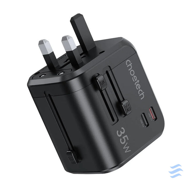 Choetech PD5008 travel charger 3xUSB A 2xUSB C GaN 35W US/EU/UK/AU (black) mains chargers