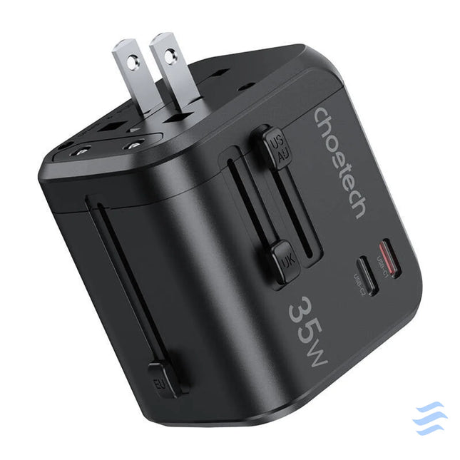 Choetech PD5008 travel charger 3xUSB A 2xUSB C GaN 35W US/EU/UK/AU (black) mains chargers