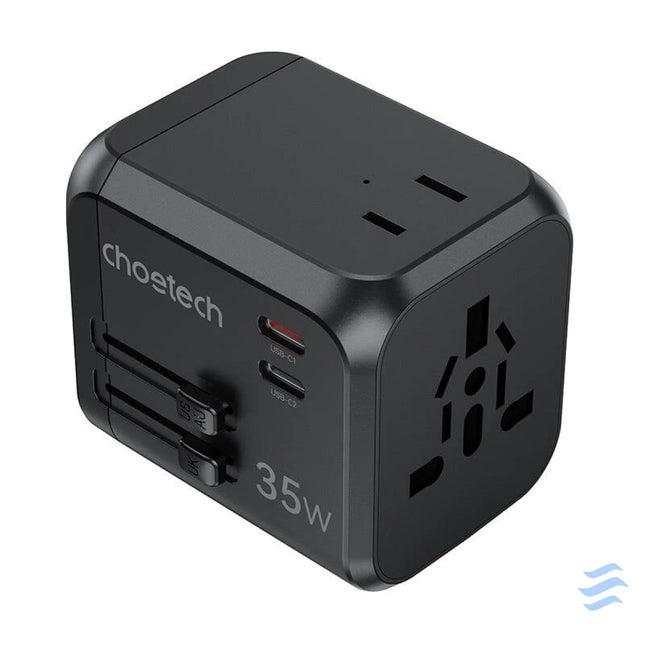 Choetech PD5008 travel charger 3xUSB A 2xUSB C GaN 35W US/EU/UK/AU (black) mains chargers