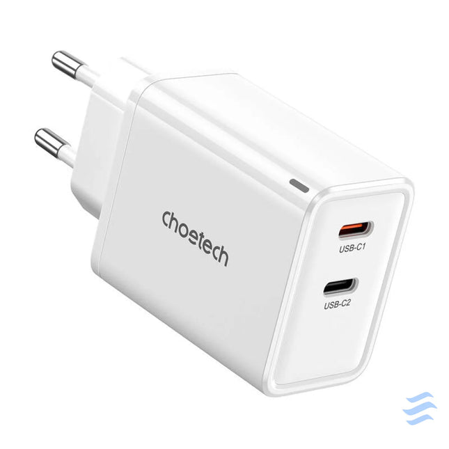 Choetech PD6013 GaN 2x USB C PD65W network charger (white) mains chargers