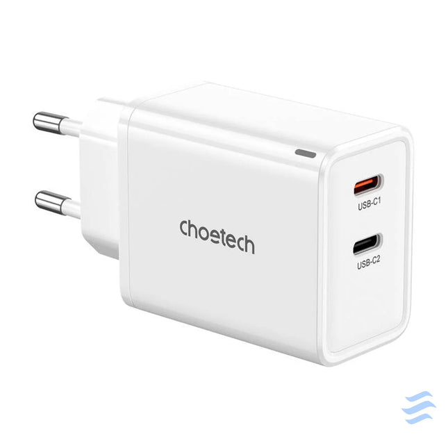 Choetech PD6013 GaN 2x USB C PD65W network charger (white) mains chargers