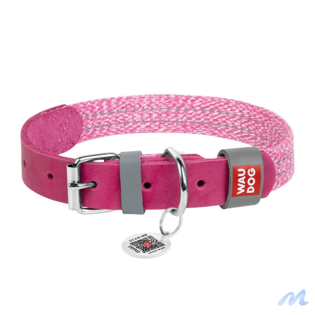 Classic Dog collar with QR code Waudog size M pink