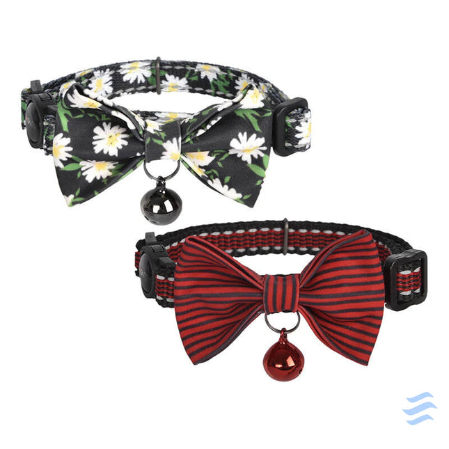 Collar set Dogness for cats 2 pcs (Daisy Black/Waterproof Red) Walking and transportation