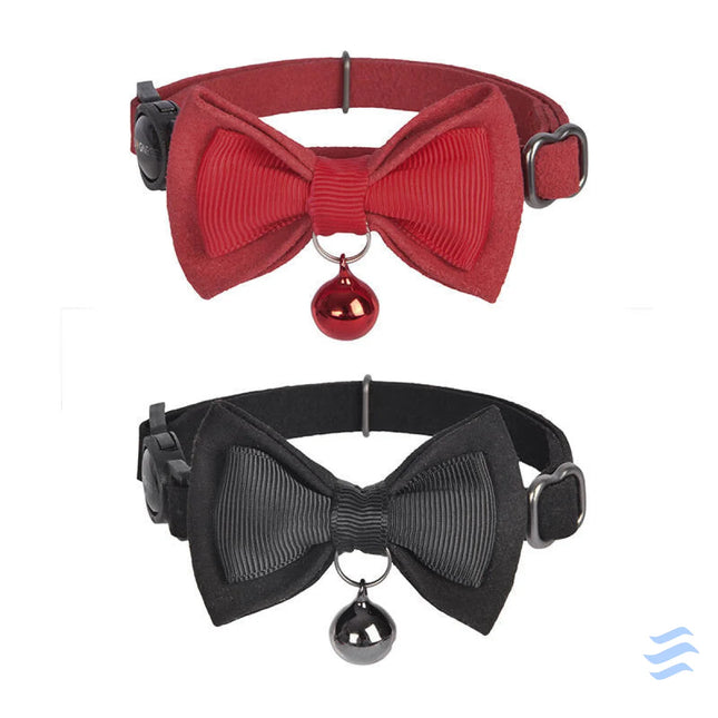 Collar set Dogness for cats 2 pcs (Genuine Leather Red/Fiber Black) Walking and transportation