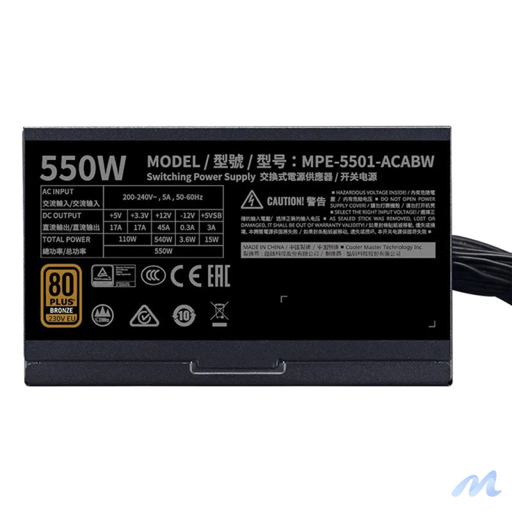 Cooler Master MWE BRONZE V2 230V 550W Power Supply Unit
