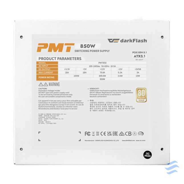 Darkflash PMT 80 Plus Gold 850W computer power supply (white) Computer power supplies