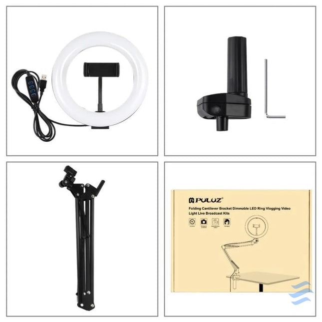 Desktop arm stand Puluz with 20cm LED Vlogging Ring PKT3089B Ring lights