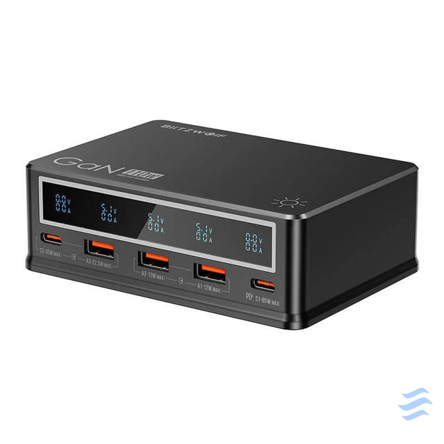 Desktop Charger Blitzwolf BW i9 110W PD 3xUSB A 2xUSB C (black) mains chargers