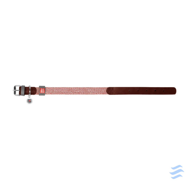 Dog collar made of natural leather and recycled material with QR code Waudog size L width 25 mm brown Walking and