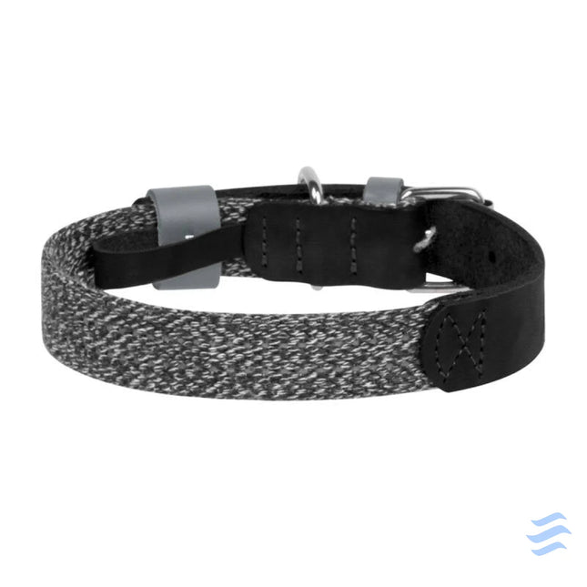 Dog collar made of natural leather and recycled material with QR code Waudog size S width 15 mm black Walking and