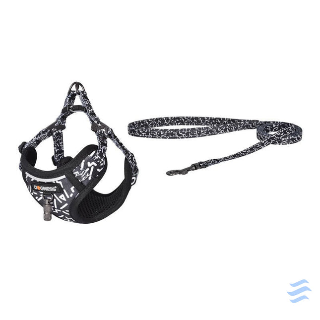 Dogness walking set leash 1,5m + harness for dog (black and white) Walking and transportation