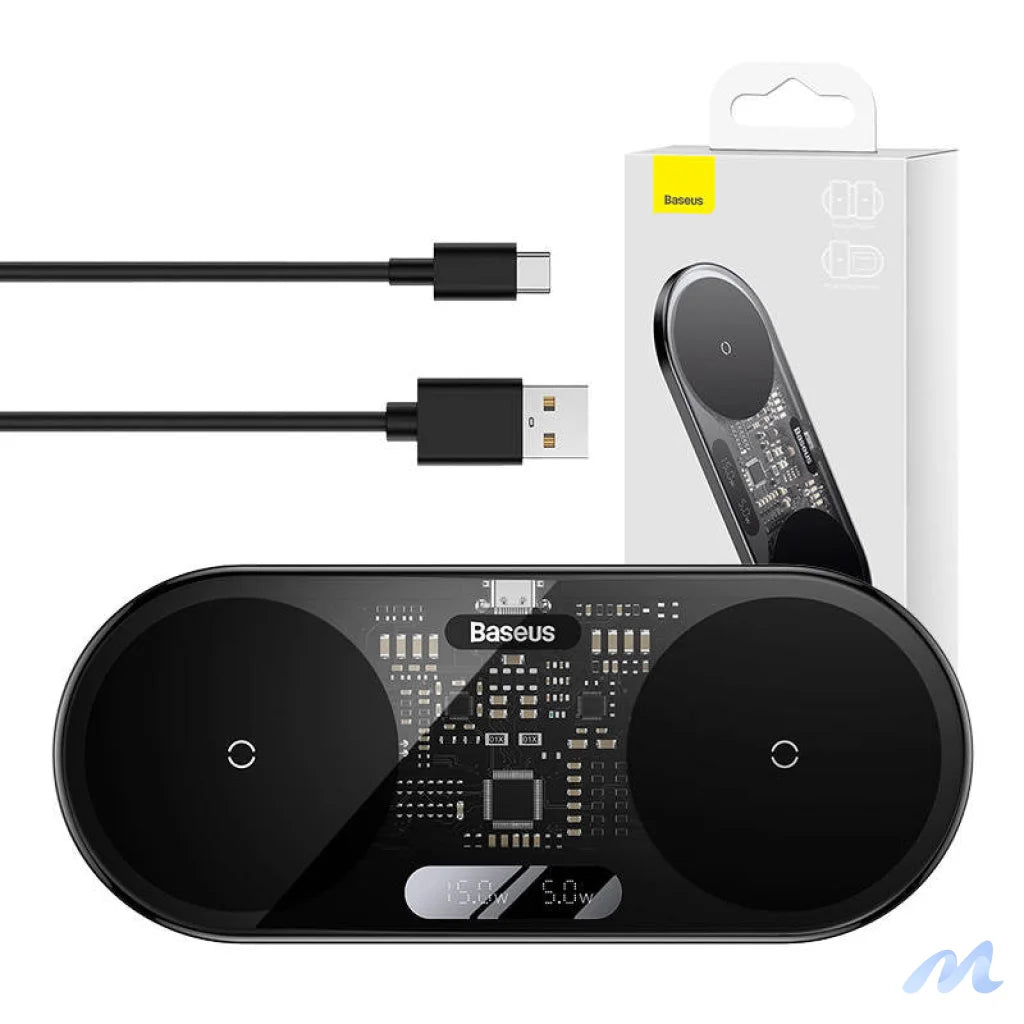 Dual Qi wireless charger Baseus Digital LED Display, 20W