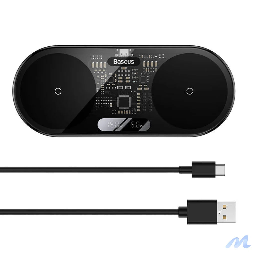 Dual Qi wireless charger Baseus Digital LED Display, 20W