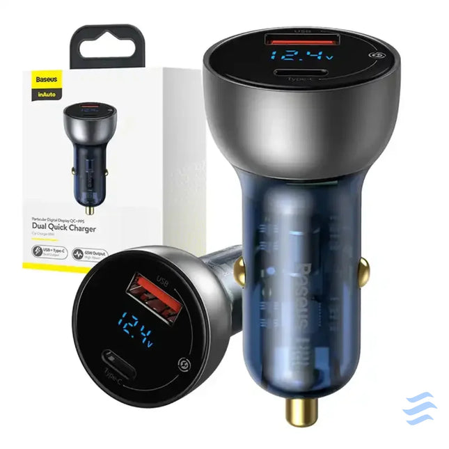 Dual Quick Charger Car Charger Baseus Particular Digital Display QC + PPS 65W (Silver) Car chargers