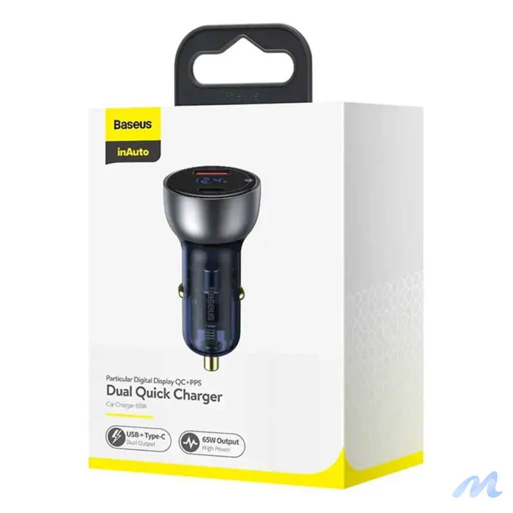 Dual Quick Charger Car Charger Baseus Particular Digital Display QC+PPS 65W (Silver)