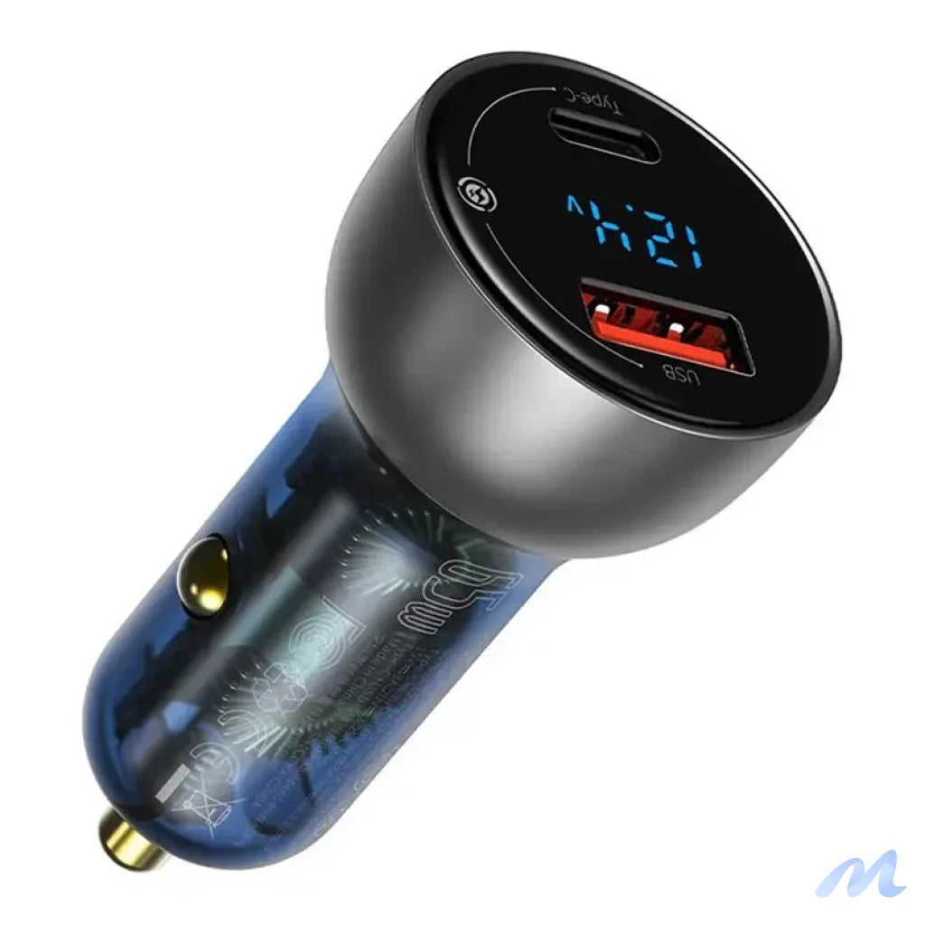 Dual Quick Charger Car Charger Baseus Particular Digital Display QC+PPS 65W (Silver)