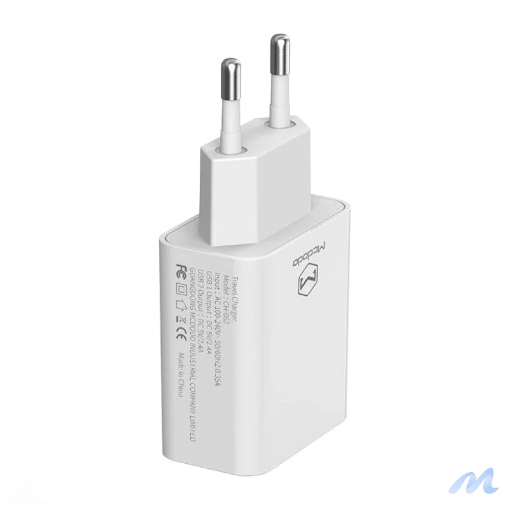Dual USB charger Mcdodo CH-6720 (EU) Lightning 1m Travel set (white)