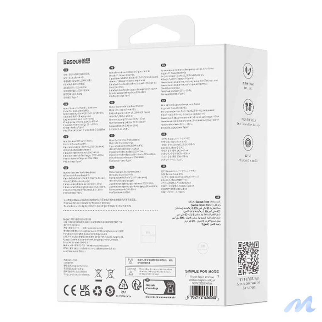 Earphones TWS Baseus Bowie M2s (white)