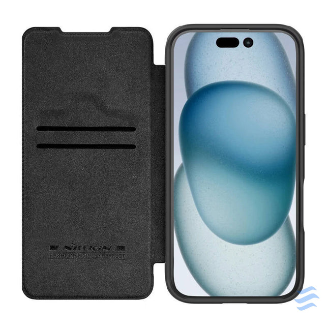 Etui Nillkin Qin Prop Leather iPhone 16 Pro Max (czarny) Protective cases for smartphones