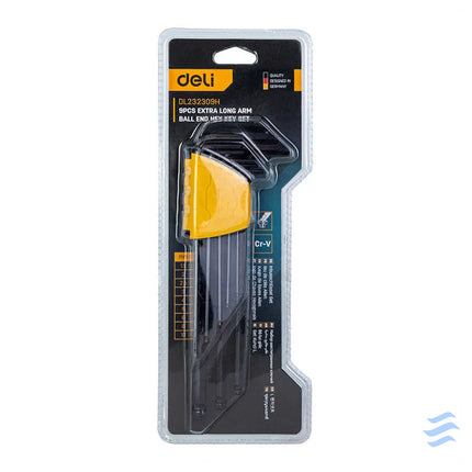 Extra Long Ball End Hex Key Set Deli Tools EDL232309H 1.5 10mm 9pcs Screwdrivers