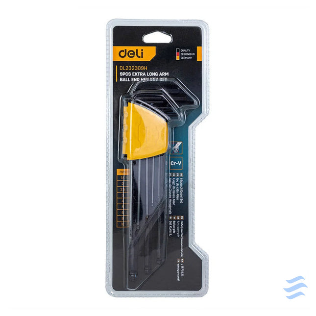 Extra Long Ball End Hex Key Set Deli Tools EDL232309H 1.5 10mm 9pcs Screwdrivers