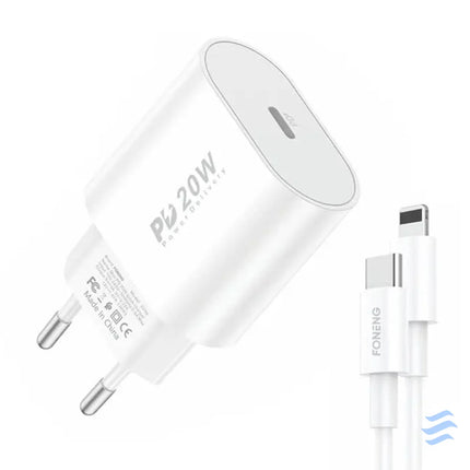 Fast charger Foneng 1x USB PD 3.0 EU39 20W + USB C to Lightning mains chargers