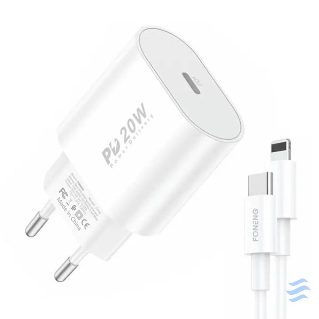 Fast charger Foneng 1x USB PD 3.0 EU39 20W + USB C to Lightning mains chargers