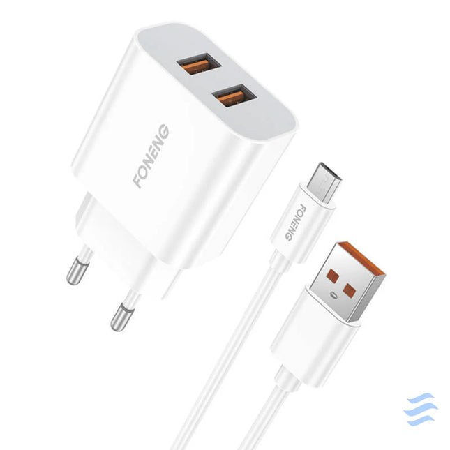 Fast charger Foneng 2x USB EU45 12W + USB Micro cable mains chargers