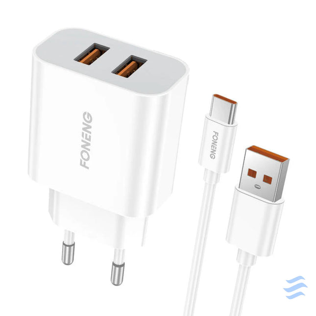 Fast charger Foneng 2x USB EU45 12W + USB Type C cable mains chargers