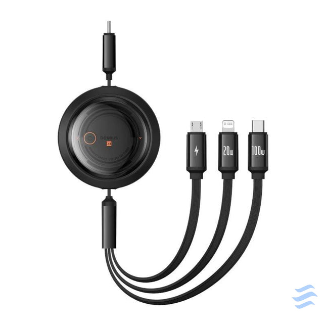Fast Charging Cable 3in1 Baseus Free2Draw USB C to USB C/Lightning/Micro 100W 1,1m (black) Combo Cables