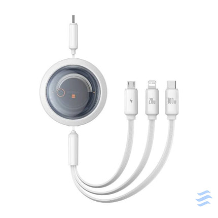 Fast Charging Cable 3in1 Baseus Free2Draw USB C to USB C/Lightning/Micro 100W 1,1m (white) Combo Cables