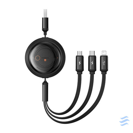 Fast Charging Cable 3in1 Baseus Free2Draw USB to micro USB + USB C + Lightning 3.5A 1.1m (black) Combo Cables