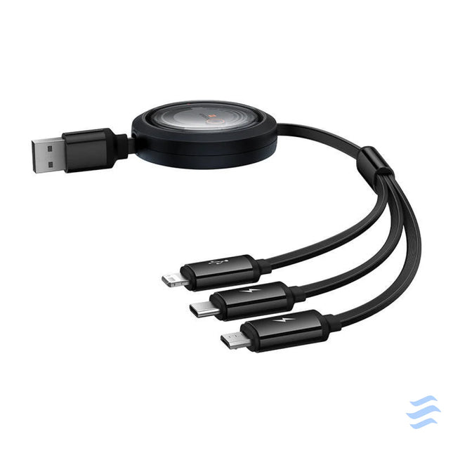 Fast Charging Cable 3in1 Baseus Free2Draw USB to micro USB + USB C + Lightning 3.5A 1.1m (black) Combo Cables
