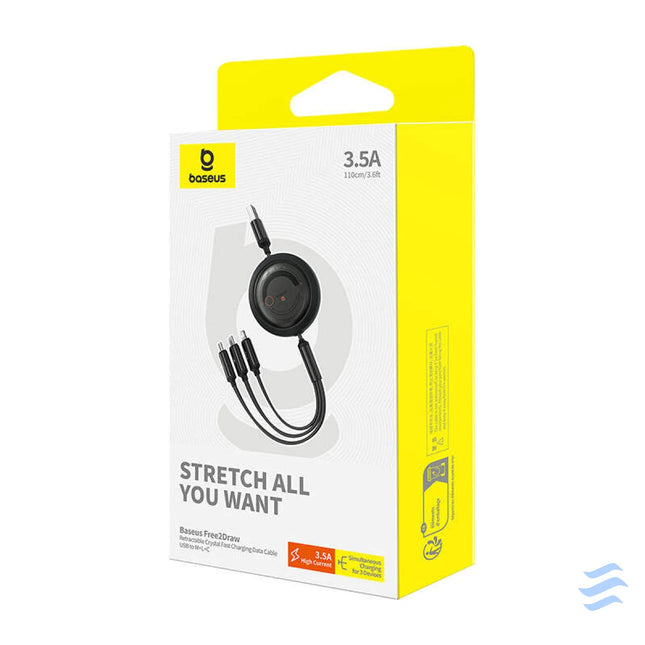 Fast Charging Cable 3in1 Baseus Free2Draw USB to micro USB + USB C + Lightning 3.5A 1.1m (black) Combo Cables