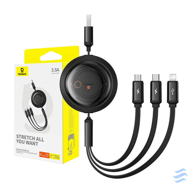 Fast Charging Cable 3in1 Baseus Free2Draw USB to micro USB + USB C + Lightning 3.5A 1.1m (black) Combo Cables