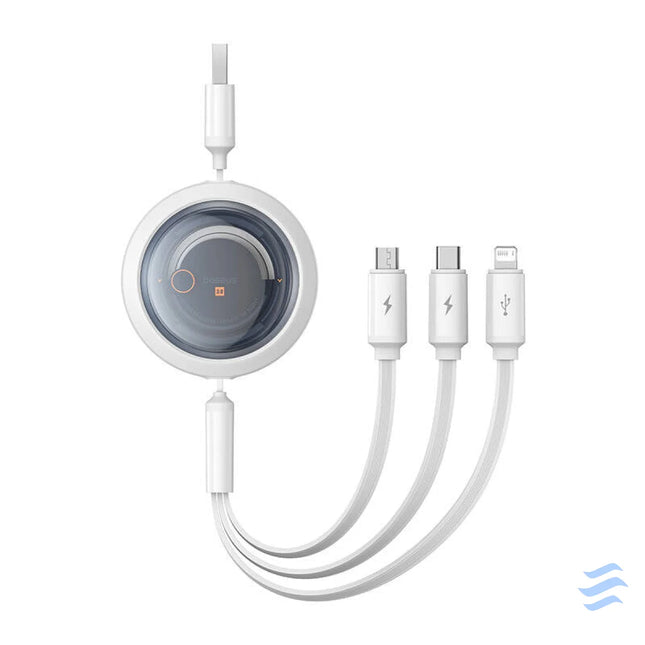 Fast Charging Cable 3in1 Baseus Free2Draw USB to micro USB + USB C + Lightning 3.5A 1.1m (white) Combo Cables