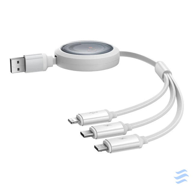 Fast Charging Cable 3in1 Baseus Free2Draw USB to micro USB + USB C + Lightning 3.5A 1.1m (white) Combo Cables