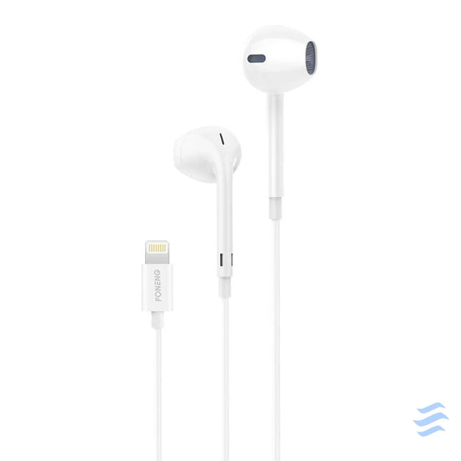 Foneng T28 Wired Earphones Lightning with remote Control (White) Wired