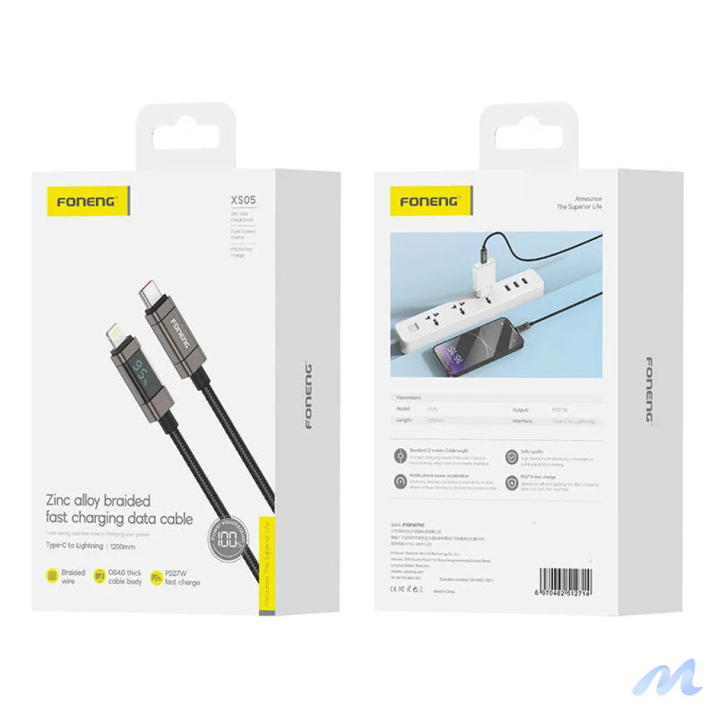Foneng XS05 PD27W USB-C to Lightning cable, 1.2m (black)